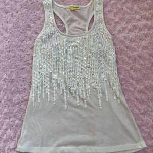 Vintage Wildcat White Sequin Racerback Tank